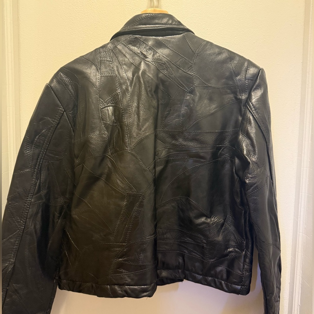 Quilted Black Leather Patchwork Jacket - image 2